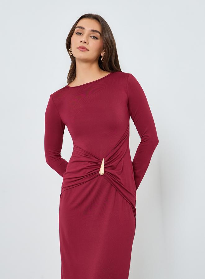 Styli Women Burgundy Embellished Bodycon Maxi Dress - Image 3